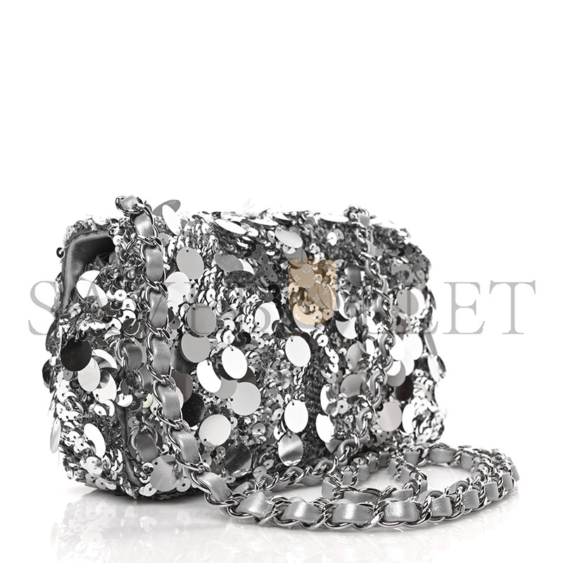 CHANEL MASTER SEQUIN MINI RECTANGULAR FLAP SILVER AS3523 (20*12*9cm)